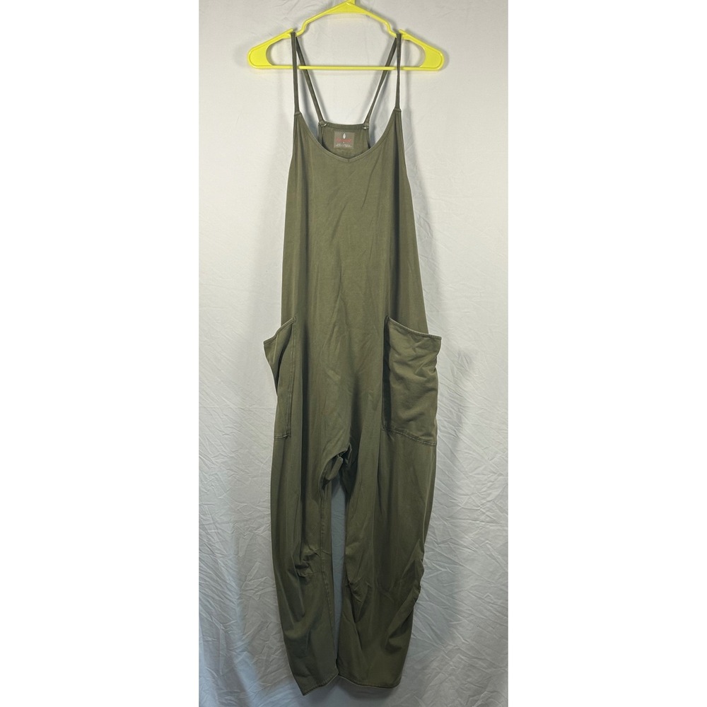 Free People Movement Hot Shot Jumpsuit Womens L Olive Green Oversized Pockets